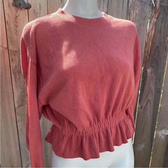 Zara Basic Ruffle Gathered Top Coral Pink Size M - Picture 5 of 7